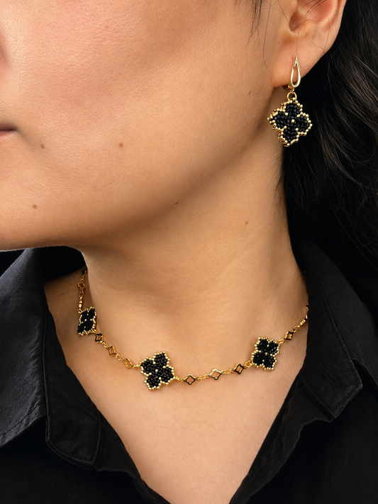 Clover Series Black & Gold Set | Handmade Beaded Jewelry