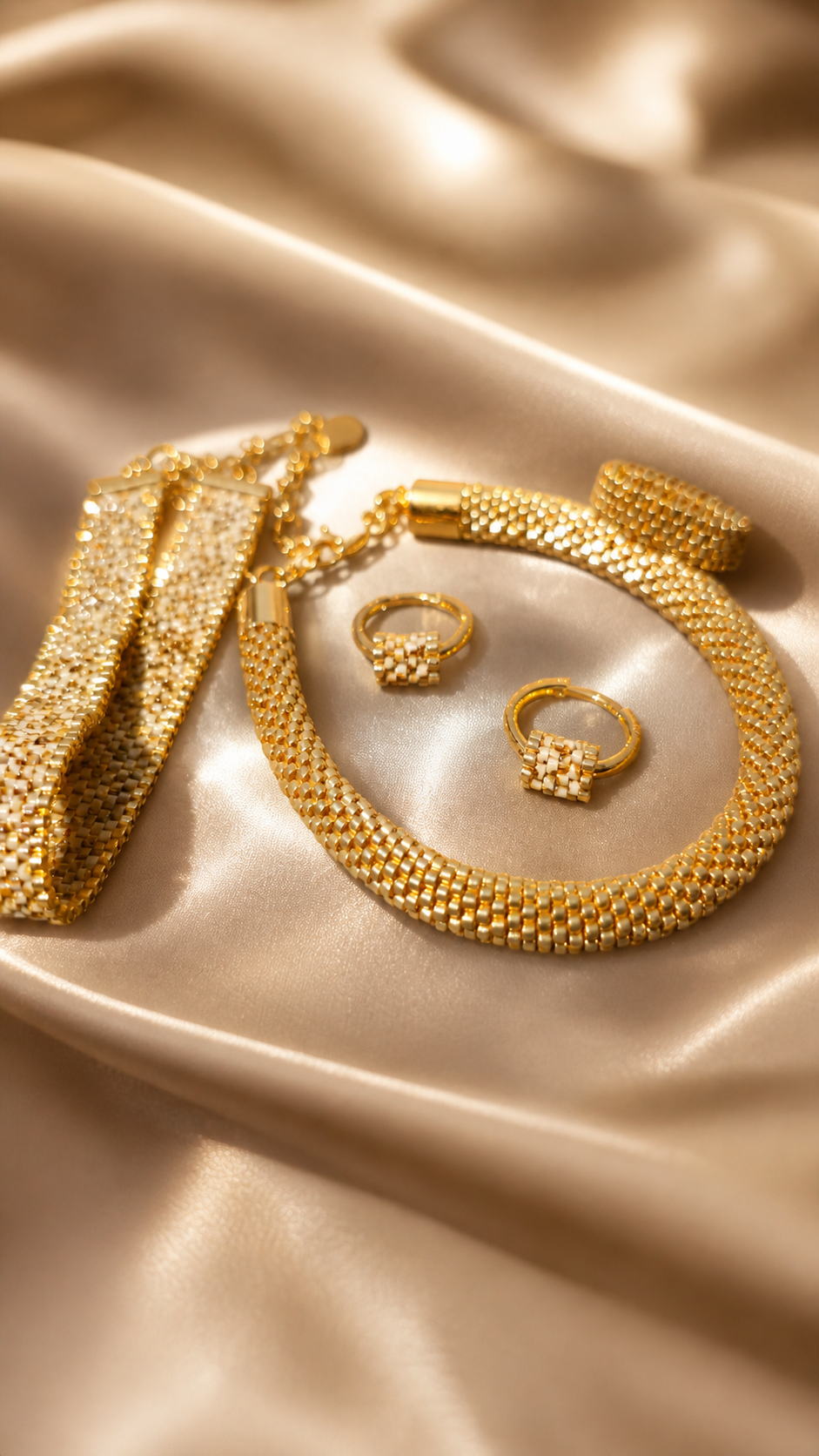 Golden Picasso Set – Handmade Luxury Beaded Jewelry Set
