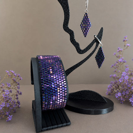 Purple Iridescent Handmade Jewelry Set | Miyuki Beaded Bracelet & Earrings