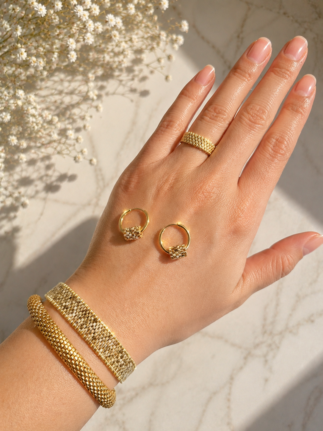 Golden Picasso Set – Handmade Luxury Beaded Jewelry Set